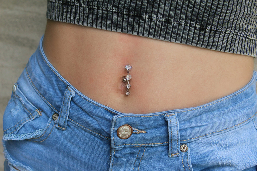 Belly Dance - CZ Dangle Belly Button Piercing | Crystal Navel Belly Button  Ring | Silver or Rose Gold Body Jewelry