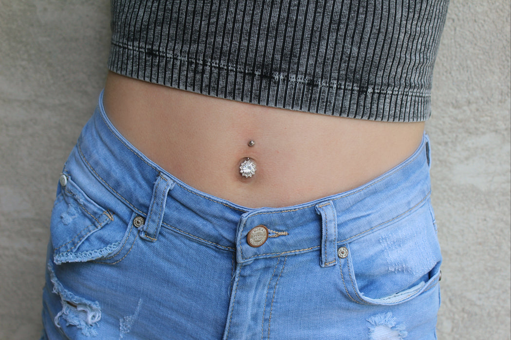 Belly Crystal - 14G 10mm CZ Belly Button Ring